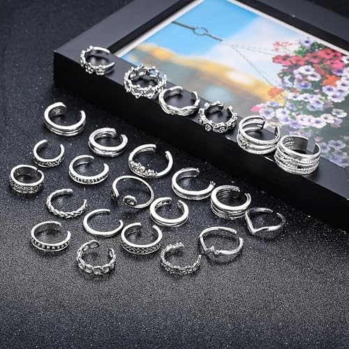 Jstyle Open Toe Rings Set For Women Men Adjustable Vintage Retro Knuckle Ring Toe Finger Tail Ring Beach Foot Jewelry