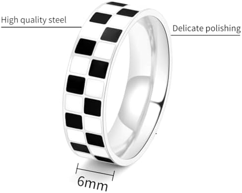 Jude Jewelers 6mm Stainless Steel Checkerboard Chess Pattern Wedding Band Biker Statement Ring
