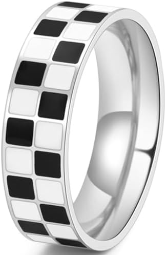 Jude Jewelers 6mm Stainless Steel Checkerboard Chess Pattern Wedding Band Biker Statement Ring