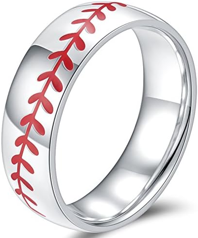 Jude Jewelers 8MM Stainless Steel Sports Baseball Ring Domed Style Simple Plain Wedding Band