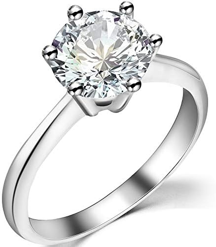 Jude Jewelers Stainless Steel 1 to 4 Carat Cubic Zircon Simulated Diamond Solitaire Wedding Engagement Ring