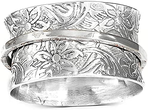 Jude Jewelers Stainless Steel Floral Pattern Chunky Size Rotating Spinner Band Ring