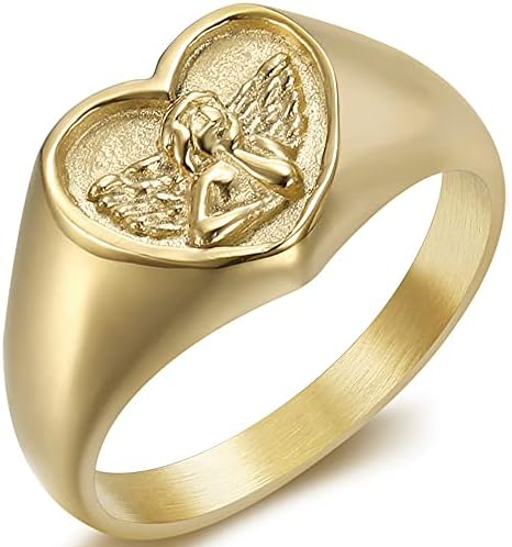 Jude Jewelers Stainless Steel Heart Shaped Signet Style Angel Pattern Statement Promise Wedding Ring