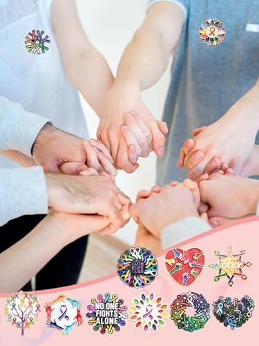 JUNEBRUSHS 28pcs Cancer Awareness Pins Ribbon Lapel Pins For Cancer Fighters Survivors Inspirational Favor Charity Campaign Decor Accessories