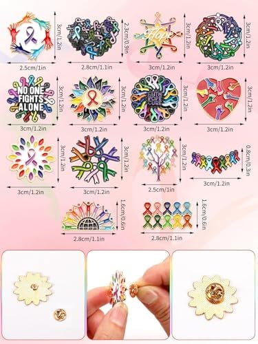 JUNEBRUSHS 28pcs Cancer Awareness Pins Ribbon Lapel Pins For Cancer Fighters Survivors Inspirational Favor Charity Campaign Decor Accessories