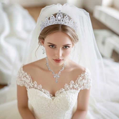 Kamirola Tiaras And Crowns For Women Tiaras Earrings Necklace Crystal Bridal Jewelry Set Costume Party Halloween Prom Pageant Jewelry For Women(TR45)