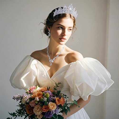 Kamirola Tiaras And Crowns For Women Tiaras Earrings Necklace Crystal Bridal Jewelry Set Costume Party Halloween Prom Pageant Jewelry For Women(TR45)