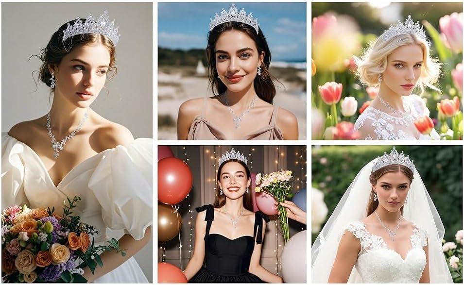 Kamirola Tiaras And Crowns For Women Tiaras Earrings Necklace Crystal Bridal Jewelry Set Costume Party Halloween Prom Pageant Jewelry For Women(TR45)