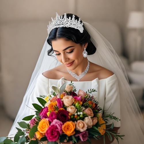 Kamirola Tiaras And Crowns For Women Tiaras Earrings Necklace Crystal Bridal Jewelry Set Costume Party Halloween Prom Pageant Jewelry For Women (TR28)