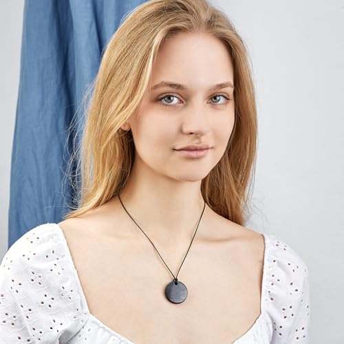 Karelian Heritage Round Shungite Pendant Authentic Shungite Stones Amulet Jewelry Necklace Defender Shield Protection Necklace Stone Chakra Healing Necklace Quantum Pendant