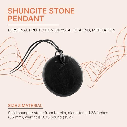 Karelian Heritage Round Shungite Pendant Authentic Shungite Stones Amulet Jewelry Necklace Defender Shield Protection Necklace Stone Chakra Healing Necklace Quantum Pendant