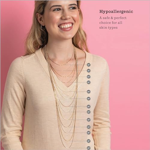 KEZEF 18k Gold Over Sterling Silver 1mm Box Chain Necklace Made In Italy 925 Sterling Silver Necklace For Women Rose Gold Chain For Women Men