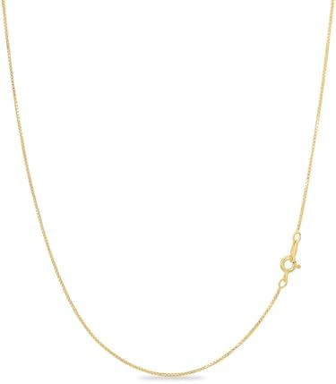 KEZEF 18k Gold Over Sterling Silver 1mm Box Chain Necklace Made in Italy 925 Sterling Silver Necklace for Women Rose Gold Chain for Women Men