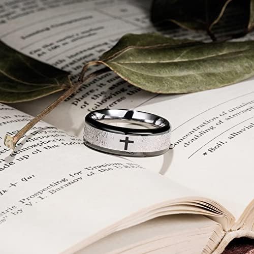 King Will Stainless Steel Men Ring 8mm Lord's Prayer Cross Ring Stainless Steel Men Wedding Ring Gold/Silver/Black Wedding Band Bible Engraved Rings High Polished Comfort Fit Size 7-14