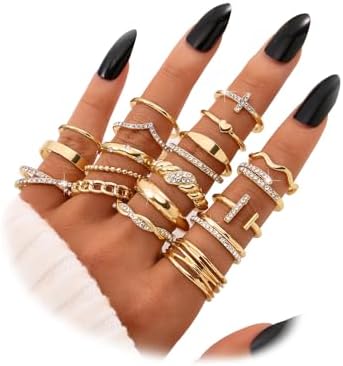 KISS WIFE Golden Silvery Black Kunckle Rings Set for Women Dainty Simple Trendy Cute Stackable Finger Rings Pack Perfect for Stacking Layering on Thumb and Knuckle Mixed Size Jewelry Gift