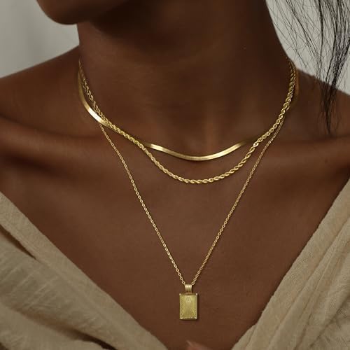 Layered Gold Silver Necklaces For Women Stackable Stack 14K Real Gold Plated Silver Chain Necklace Diamond Circle CZ Layering Pendant Necklaces Trendy Gold Jewelry Set Gifts