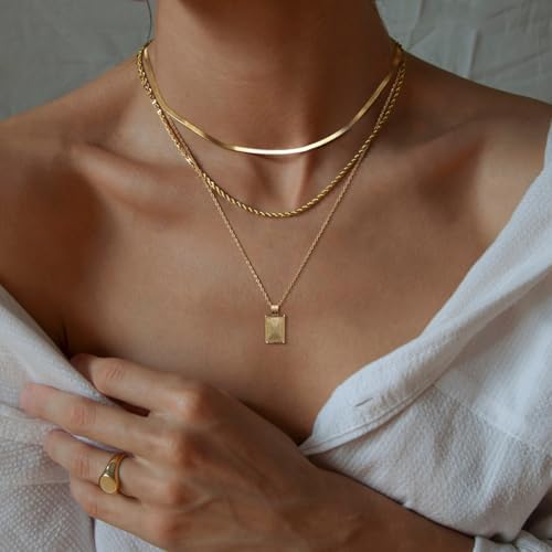 Layered Gold Silver Necklaces For Women Stackable Stack 14K Real Gold Plated Silver Chain Necklace Diamond Circle CZ Layering Pendant Necklaces Trendy Gold Jewelry Set Gifts