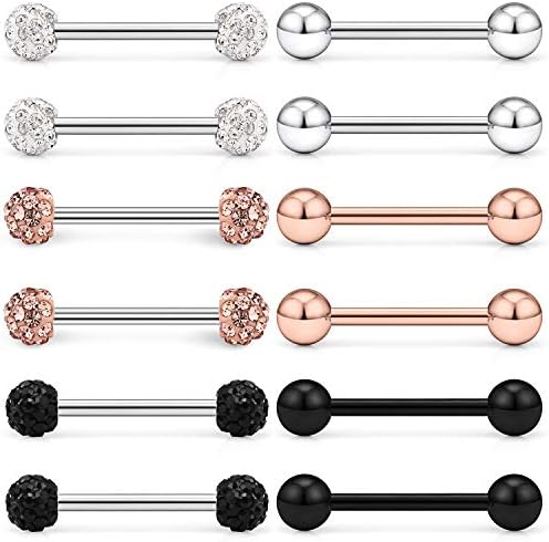 Lcolyoli 12-16 件 16G 14G 医用钢舌环乳头盾杠铃环杠铃环杆钳身体穿孔首饰男女适用