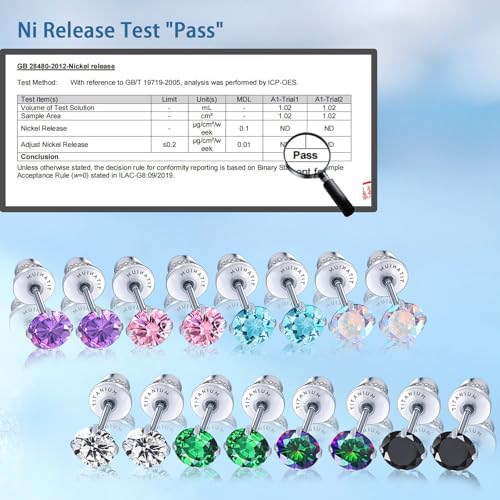 Limerencia Hypoallergenic G23 Implant Grade Titanium Screw Back Earrings Tragus 20G Helix F136 Piercing Post For Sensitive Ears Simulated Diamond Cartilage