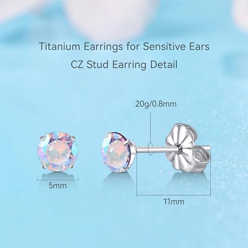 Limerencia Hypoallergenic G23 Titanium Earrings F136 Implant Grade Pure Titanium Suitable For Sensitive Ears With Birthstone Crystals CZ Simulated Diamonds