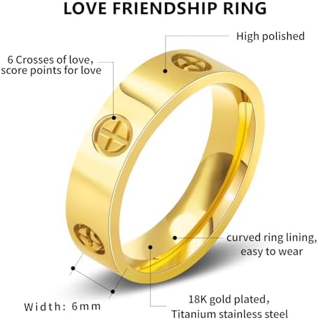 Love Friendship Gold Rings For Women:Wedding Band 18k Gold Ring Cubic Zirconia Stainless Steel Promise Ring Jewelry Birthday Gifts For Women Size 6-10