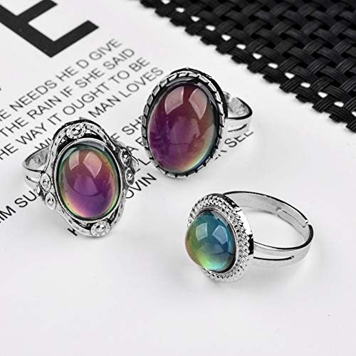 LUBINGSHINE 3Pcs Mood Ring Adjustable Size Original Oval Color Changing Ring Set Ring Jewelry