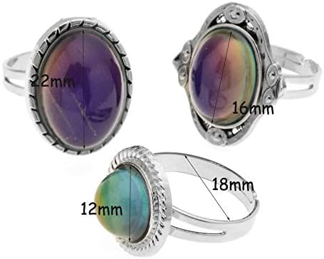 LUBINGSHINE 3Pcs Mood Ring Adjustable Size Original Oval Color Changing Ring Set Ring Jewelry