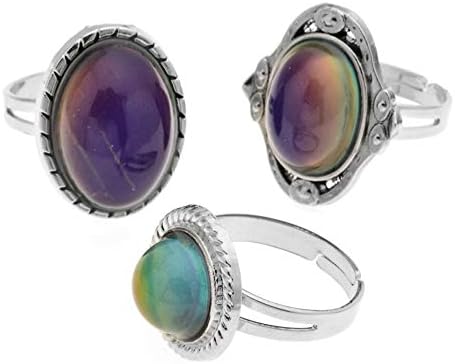 LUBINGSHINE 3Pcs Mood Ring Adjustable Size Original Oval Color Changing Ring Set Ring Jewelry