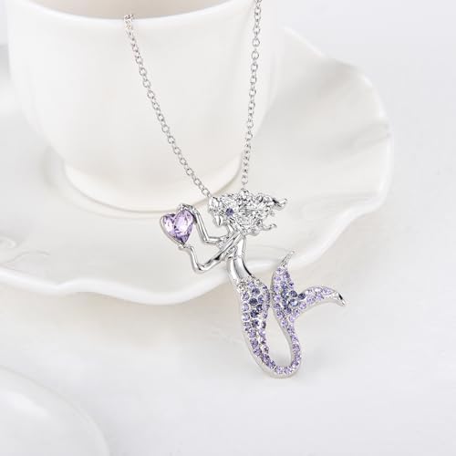 Luomart Fashion Mermaid Birthstone Necklace Jewelry White Gold Plated Austrian Crystal Pendant Gifts For Women