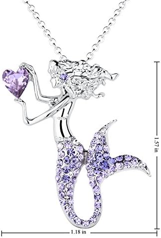 Luomart Fashion Mermaid Birthstone Necklace Jewelry White Gold Plated Austrian Crystal Pendant Gifts For Women