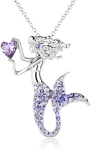 luomart Fashion Mermaid Birthstone Necklace Jewelry White Gold Plated Austrian Crystal Pendant Gifts for Women