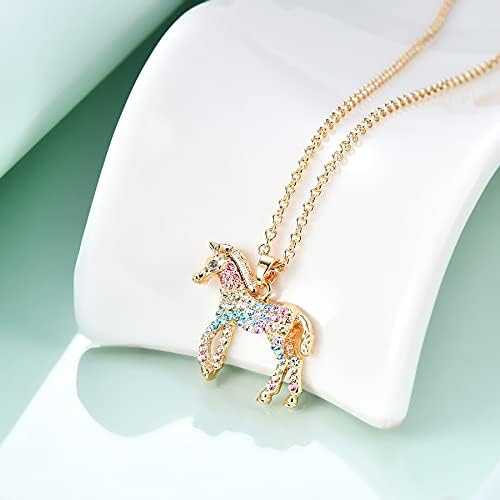 Luomart Girls Horse Necklace Gifts Little Rainbow Horse Jewelry For Women Initial Letter Necklaces Pendant For Teen Girls Horse Lovers
