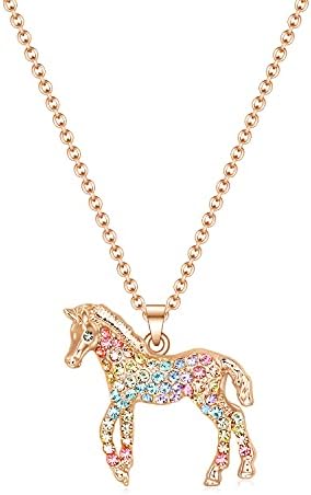 luomart Girls Horse Necklace Gifts Little Rainbow Horse Jewelry for Women Initial Letter Necklaces Pendant for Teen Girls Horse Lovers