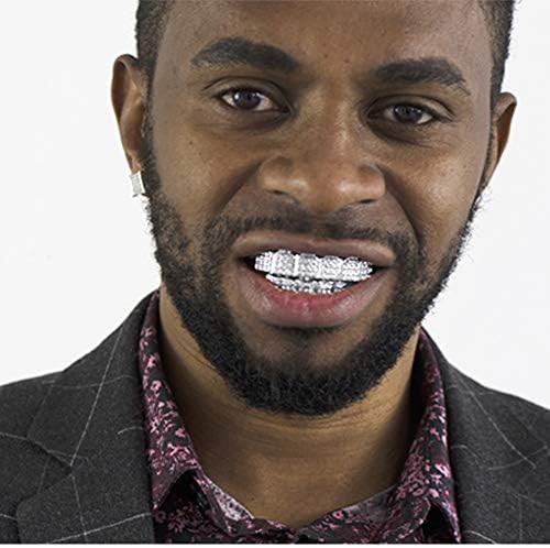 LuReen 14k Gold 6 Teeth Grillz Hip Hop Joker Diamond Top & Bottom Teeth Caps Grillz Set For Teeth Rapper Halloween Costume Cosplay