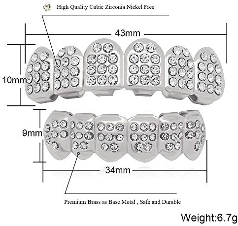 LuReen 14k Gold 6 Teeth Grillz Hip Hop Joker Diamond Top & Bottom Teeth Caps Grillz Set For Teeth Rapper Halloween Costume Cosplay