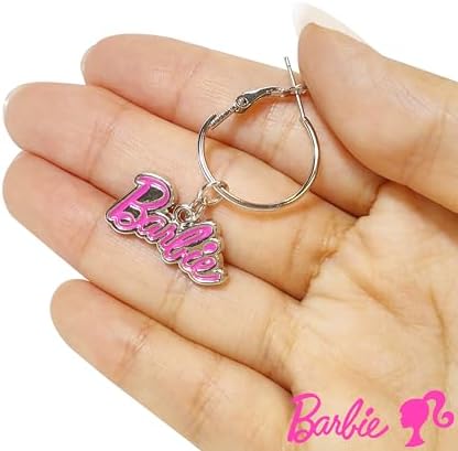 LUV HER Barbie Hypoallergenic Earrings For Girls - Hot Pink Stud Earrings & Fishhook Drop Earring Set With Charms - One Size Fits Most - Barbie Accessories For Girls Ages 4+