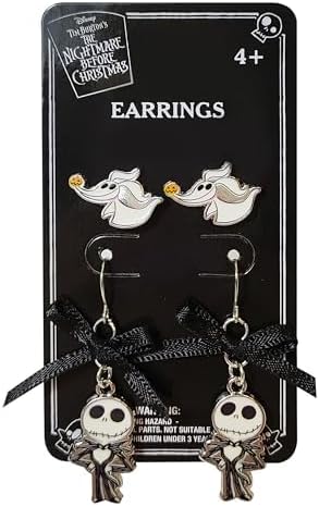 LUV HER The Nightmare Before Christmas Jewelry Hypoallergenic Earrings For Girls Stud Earrings & Fishhook Earring Sets With Charms One Size Fits All Gifts Age 4+