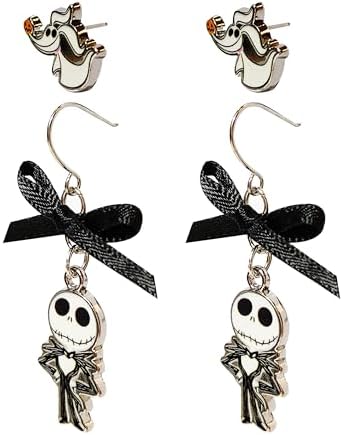 LUV HER The Nightmare Before Christmas Jewelry Hypoallergenic Earrings for Girls Stud Earrings & Fishhook Earring Sets with Charms One Size Fits All Gifts Age 4+