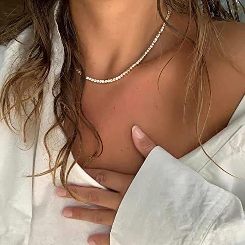 Luxval Tennis Necklace 14K Gold Plated Rhinestone Butterfly Choker Necklaces For Women Dainty Zirconia Cut Faux Diamond Chain 3mm