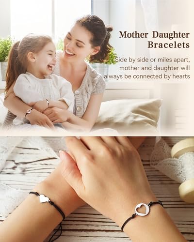 MANVEN Mother Daugther Bracelets Birthday Gifts For Mom Matching Heart Bracelet Christmas Jewelry Gifts For Mom Daughter
