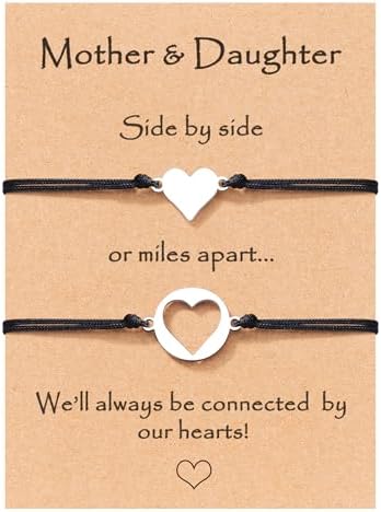 MANVEN Mother Daugther Bracelets Birthday Gifts for Mom Matching Heart Bracelet Christmas Jewelry Gifts for Mom Daughter