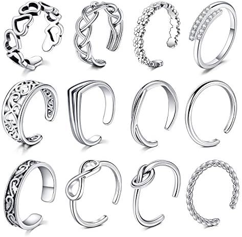 Mayhoop 12Pcs Open Toe Rings Adjustable Toe Band Ring Set Finger Foot Jewelry for Women Men