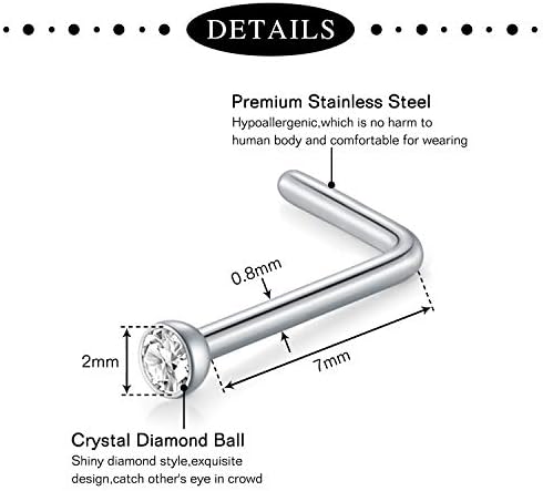 Mayhoop 20g Nose Rings Hoops And Studs For Women Men - Hypoallergenic 316L Surgical Stainless Steel L Shape Nose Screw Bone Silver Rose Gold Black Rainbow Pack 28Pcs