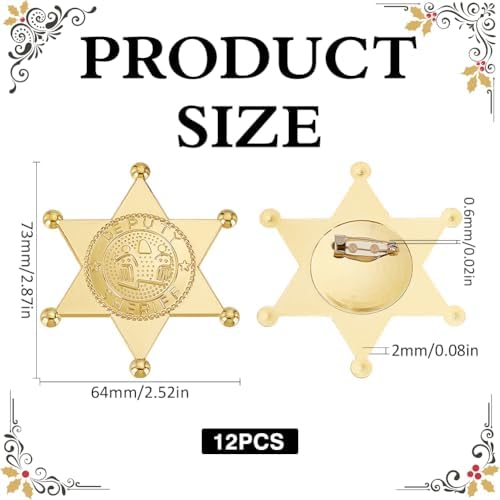MAYJOYDIY 12pcs Sheriff Badges Western Cop Star Deputy Badge Plastic Brooch Police Badges Pin Old West Prop Cowboy Party Decoration Badge For Cosplay Party Costume Play Props