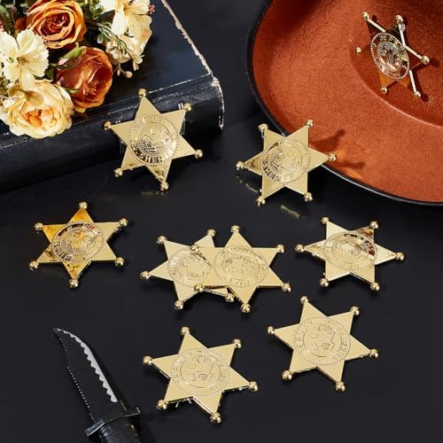 MAYJOYDIY 12pcs Sheriff Badges Western Cop Star Deputy Badge Plastic Brooch Police Badges Pin Old West Prop Cowboy Party Decoration Badge For Cosplay Party Costume Play Props