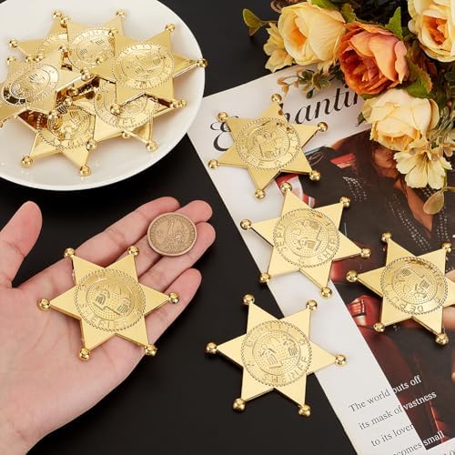 MAYJOYDIY 12pcs Sheriff Badges Western Cop Star Deputy Badge Plastic Brooch Police Badges Pin Old West Prop Cowboy Party Decoration Badge For Cosplay Party Costume Play Props