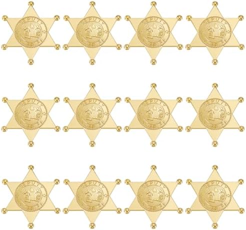 MAYJOYDIY 12pcs Sheriff Badges Western Cop Star Deputy Badge Plastic Brooch Police Badges Pin Old West Prop Cowboy Party Decoration Badge for Cosplay Party Costume Play Props