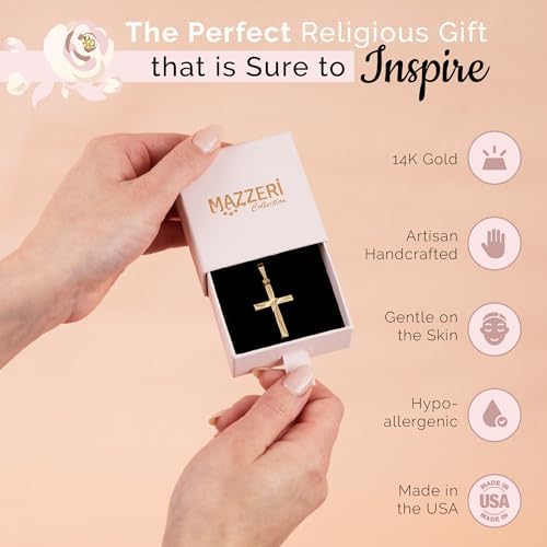 MAZZERI 14k Gold Cross Pendant Hypoallergenic Gold Religious Charms For Men And Women Handcrafted In The USA