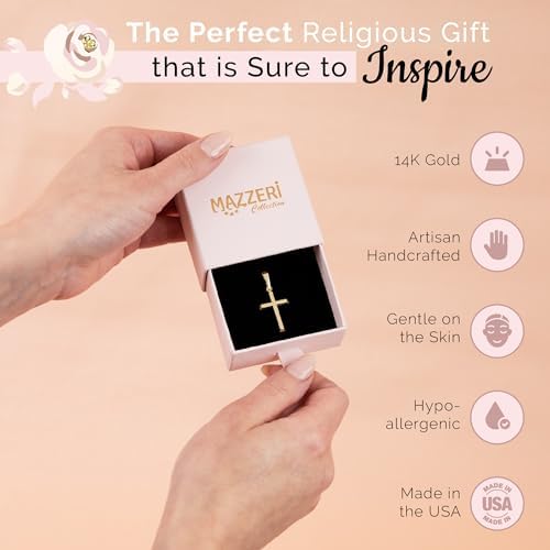 MAZZERI 14k Gold Cross Pendant Hypoallergenic Gold Religious Charms For Men And Women Handcrafted In The USA - (1 Inch)