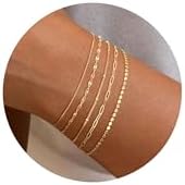 MBW Gold Bracelets for Women Trendy Dainty 14K Gold Plated Bracelet Stack Beaded Chain Bracelet Set Thin Small Cute Paperclip Bracelets Fashion Waterproof Jewelry Gift Gold Accessories for Women